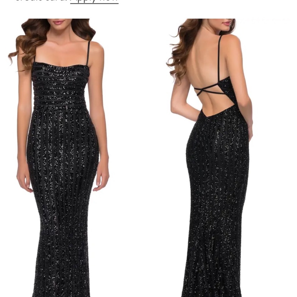 La Femme Stripe Pattern Sequin Evening Gown